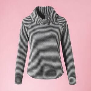 Weekends by Chico's Cozisoft Striped Cowl Neck Pullover Top Gray/Black Size M